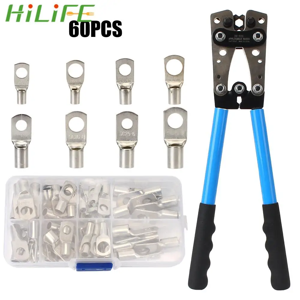 HX-50B Crimping Pliers Wire Crimp Connector Battery Terminal 60pcs Auto Copper Ring Terminals