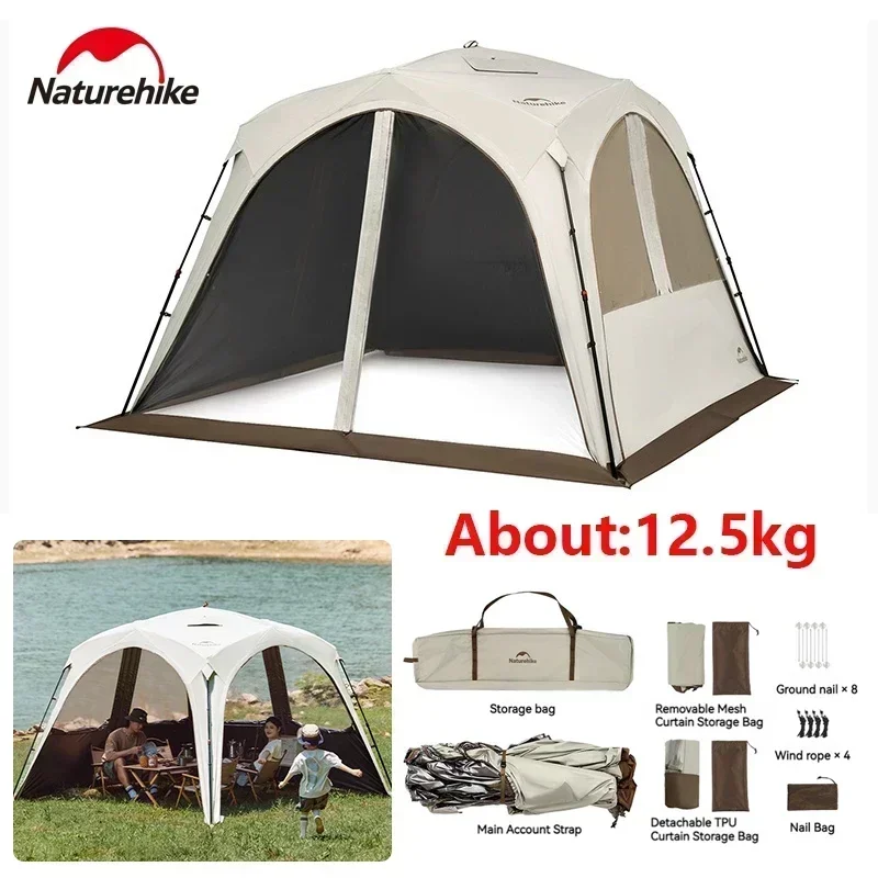 Naturehike Dome Tent with Chimney Zipper Camping Shelters Outdoor Self Standing Sunshade Canopy Waterproof Quick Open Awning