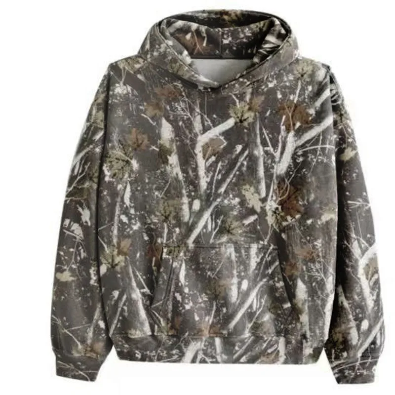 Camouflage leaves 3D digital printing new hooded sweatshirt casual street fashion loose couple thickened hip-hop sports hoodie