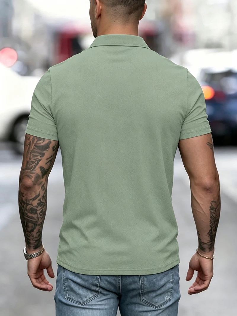 Men's Linen Blend Short Sleeve Polo Shirt Button Placket Chest Patch Breathable Casual Golf Business Work Daily Tops for Men