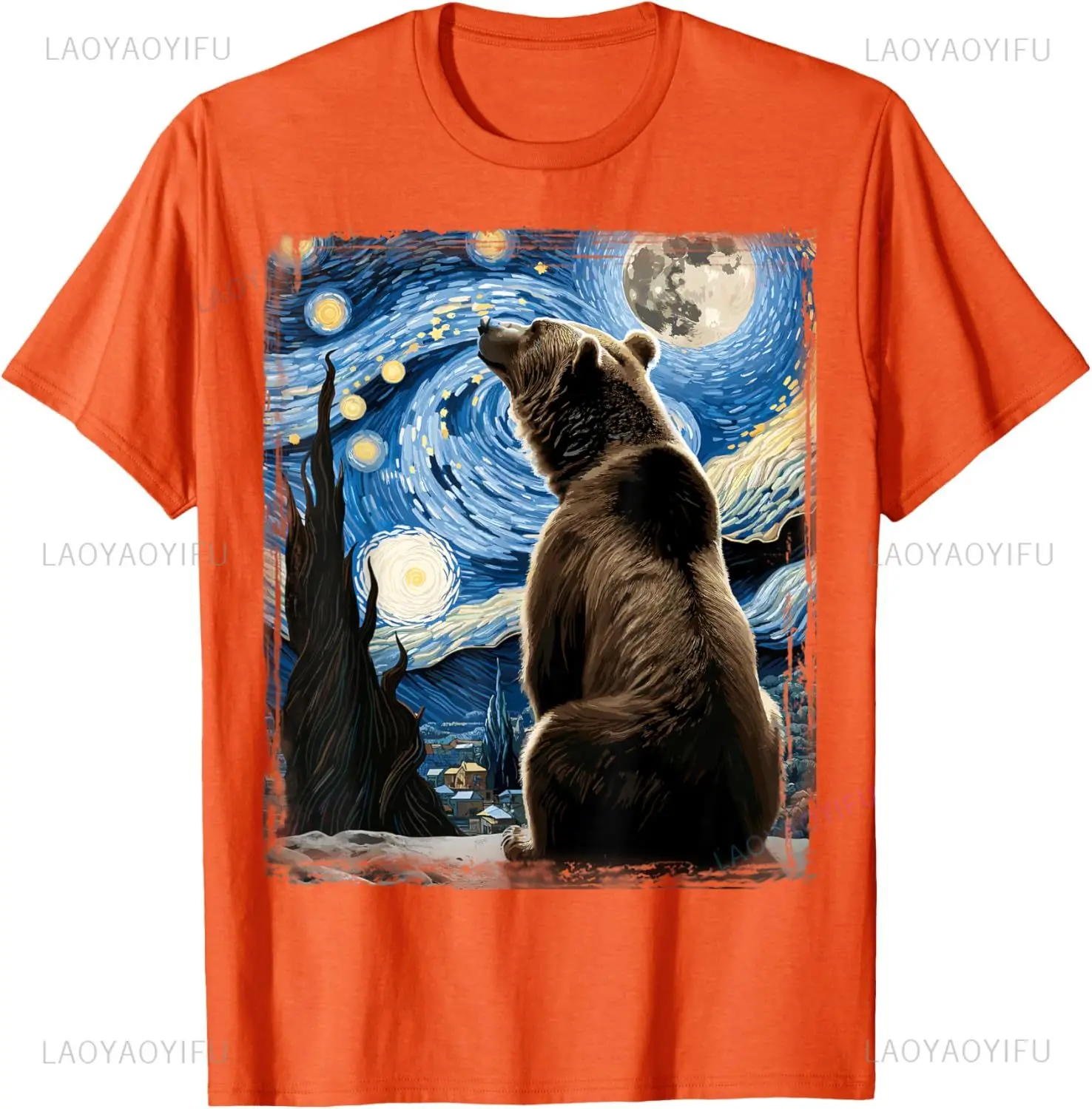 

Художественная рубашка с медведем в стиле Ван Гога, звездная ночь, мужская футболка с принтом медведя гризли, Harajuku, повседневные модные хлопковые футболки