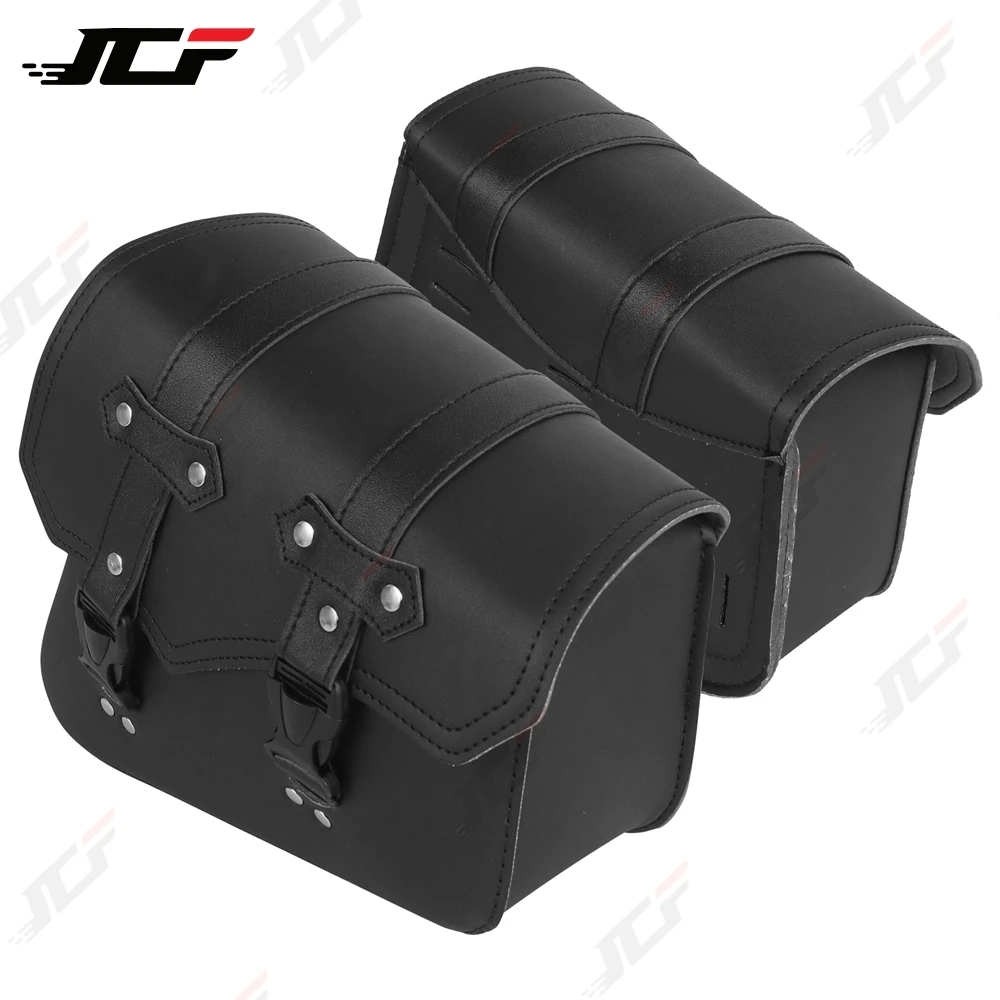 Universal Motorcycle Saddle Bags PU Leather Tool Bag w/Water Bottle Holder Cafe Racer Luggage Bag Waterproof For Cruiser Custom