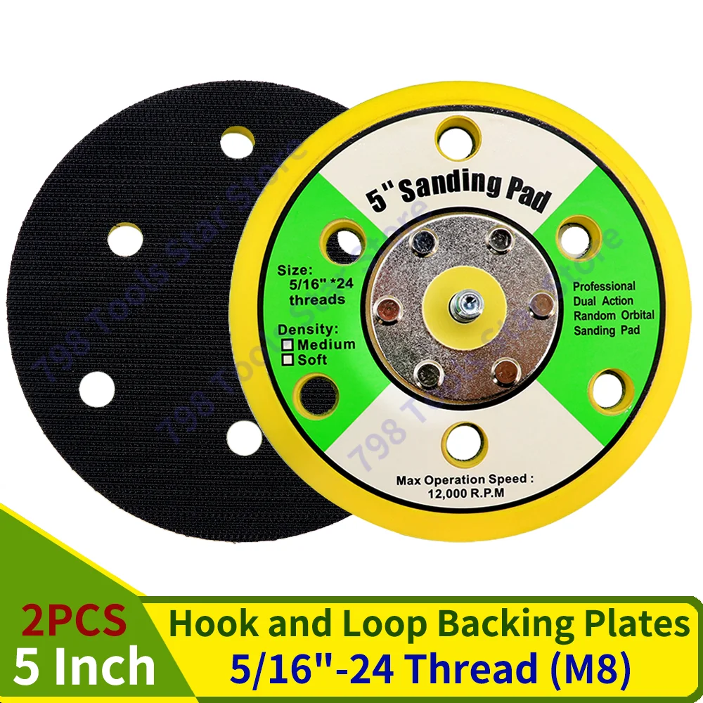 

2PCS 5 Inch 6 Hole Hook & Loop Backing Plate 5/16" 24 Thread DA Random Orbital Sander Backing Plates for Sanding Car Polisher