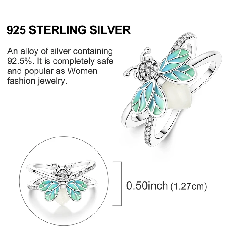 Rings 925 Sterling Silver Luminous Firefly Zircon Rings For Women Anniversary Engagement Romantic Valentine Girls Jewelry Gifts 4
