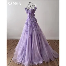 Sansa Princess Off Shoulder فساتين السهرة Sweet 3D Flower Customized Prom Dress Side Split Lace Embroidery Vestidos De Noche