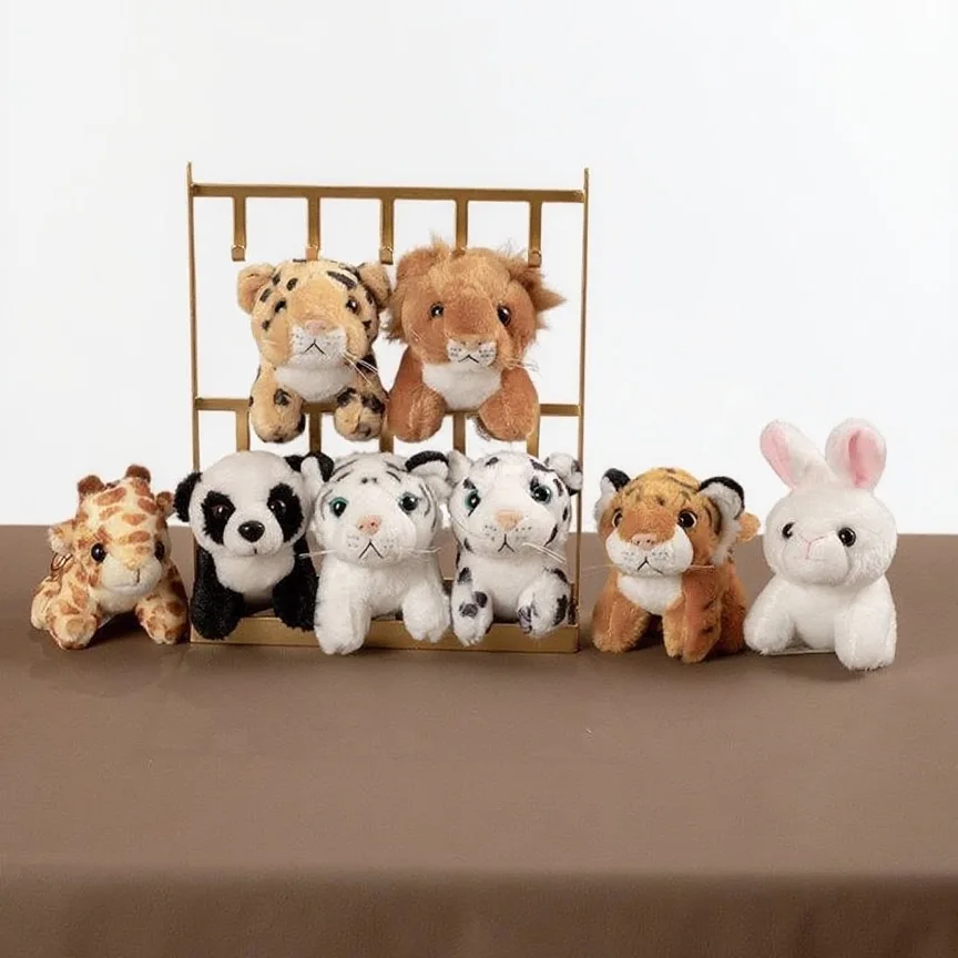 Mini animales del bosque de 10cm, juguete colgante de peluche, muñeco de tigre León, llavero, bolso para niños, mochila, billetera, decoración colgante