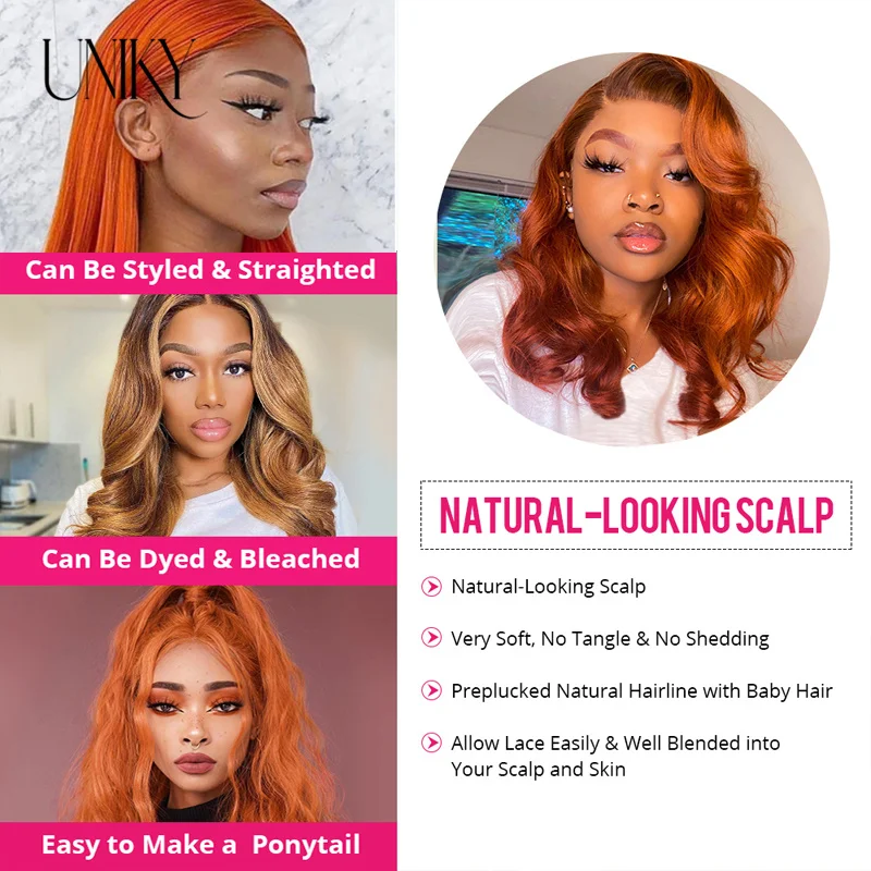 Ginger Orange Lace Front Wig 13x4 Lace Frontal Wig Colored Human Hair Wigs HD Lace Frontal Wig Colored Wigs For Black Women