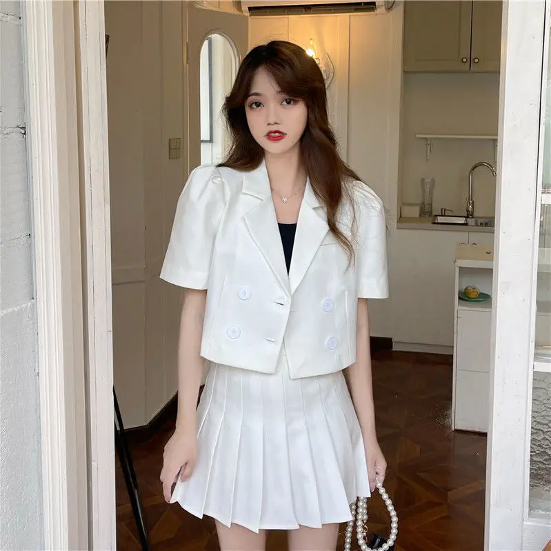 Conjunto de Blazer y Falda plisada para mujer, Blazer de manga larga para oficina, falda de dos piezas de Color sólido, traje de negocios independiente, 2021