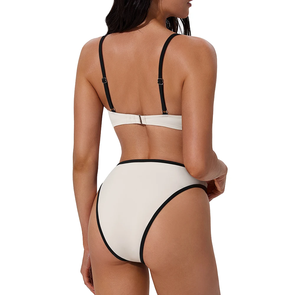 Women  2 Piece Bikini Sets Solid Color Padded High Waisted Bikini  Summer Beachwear Swimming Bathing Suits Bikini Set Femme