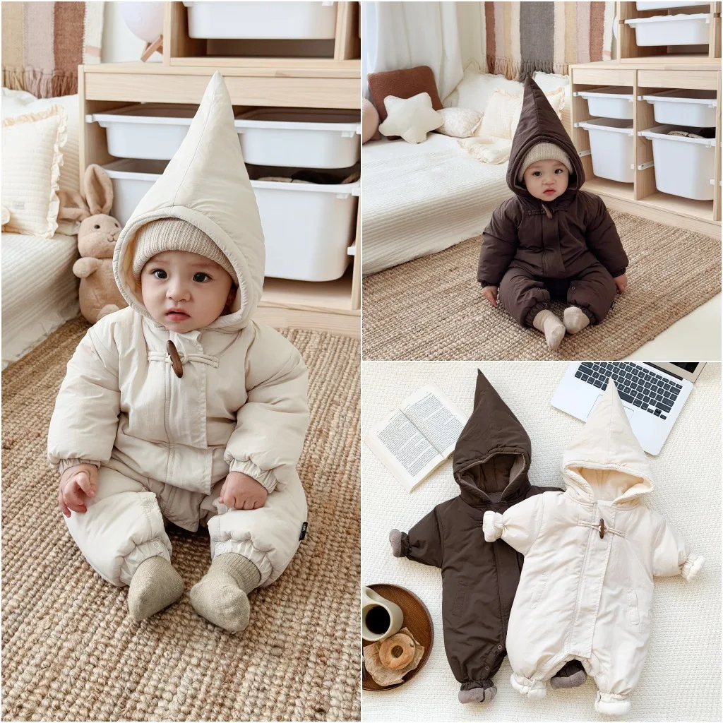2026 New Baby Rompers Jumpsuit Thickened Warm Baby Hoodie Crawling Suit Newborn Down Cotton Jacket