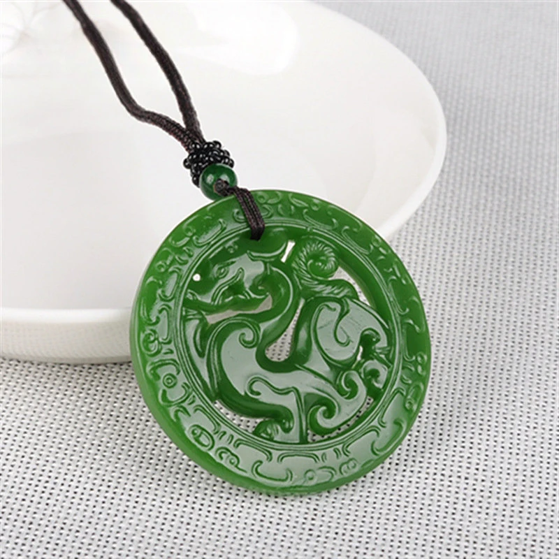 

Natural Hetian Jasper Retro Dragon Jades Pendant Genuine Fine Carved Hollow Dragon Men & Women Pendant Necklace Holiday Gift