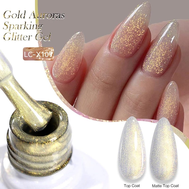 LILYCUTE 7ml Gold Glitter Sequins Colorful Gel Nail Polish Summer Sparkling Shinning Semi Permanent Soak Off Nail UV Gel Varnish