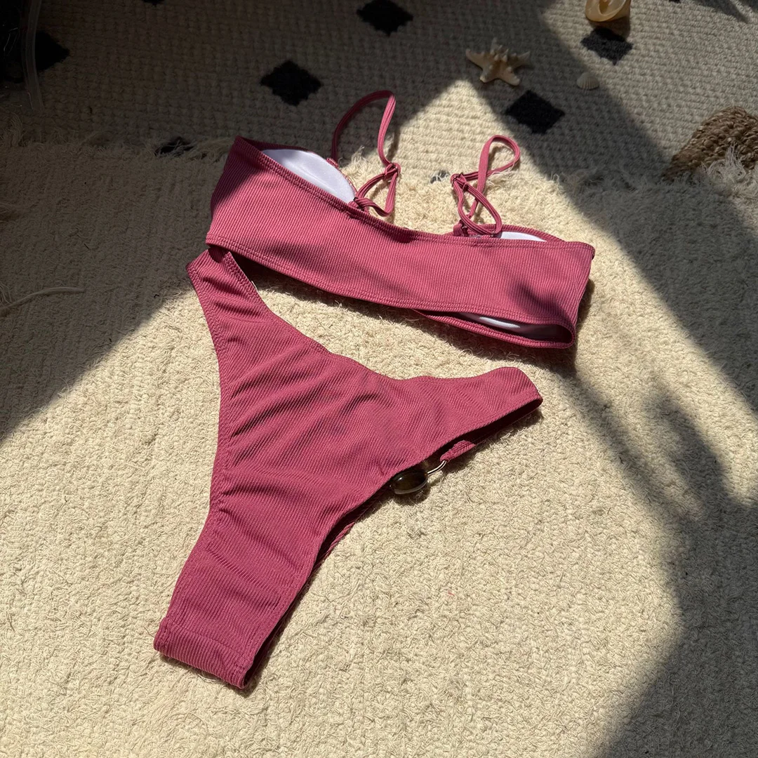 Neuer, verführerischer, gerippter brasilianischer Bikini mit Polsterung, Badeanzug, zweiteiliger Bikini-Set, Damen-Badebekleidung, V6343R. – Detail 24