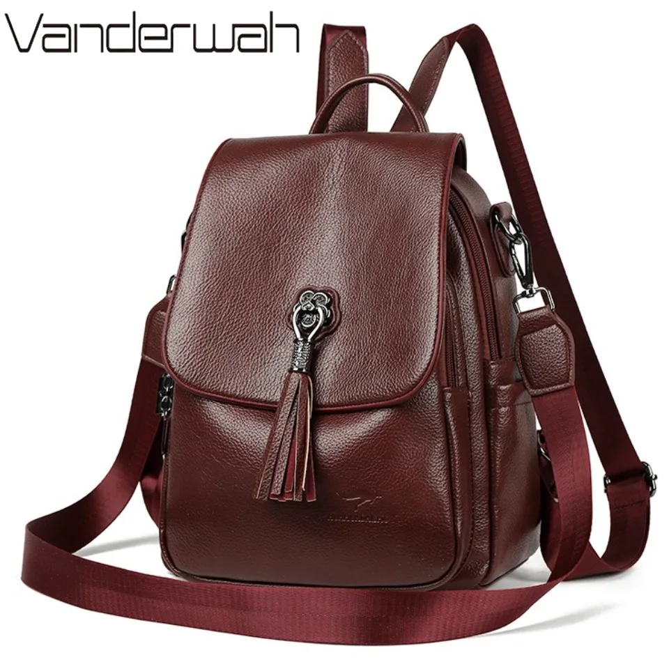 

Genuine Brand Casual Backpack with Wide Strap High Quality Leather Women Shoulder School Bags Large Capacity Backpacks A4 Ipad