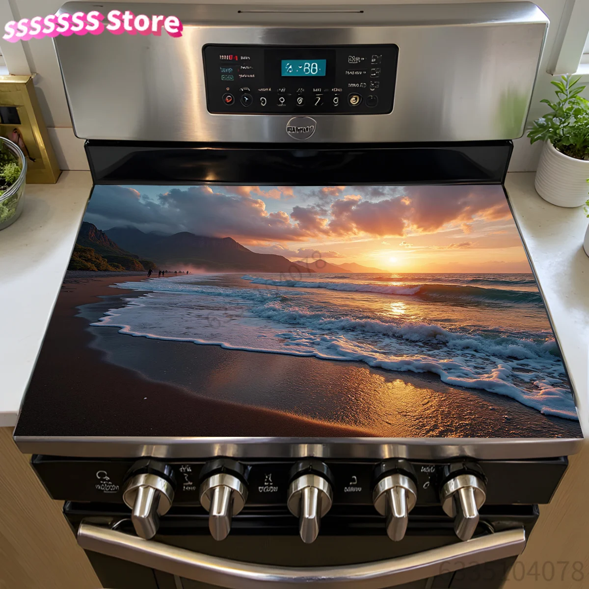 Sunset Beach Stove Top Cover - Heat-Resistant Ceramic Artwork Protector for Electric Stoves, Kitchen Decor, Dish Drying Mat, an