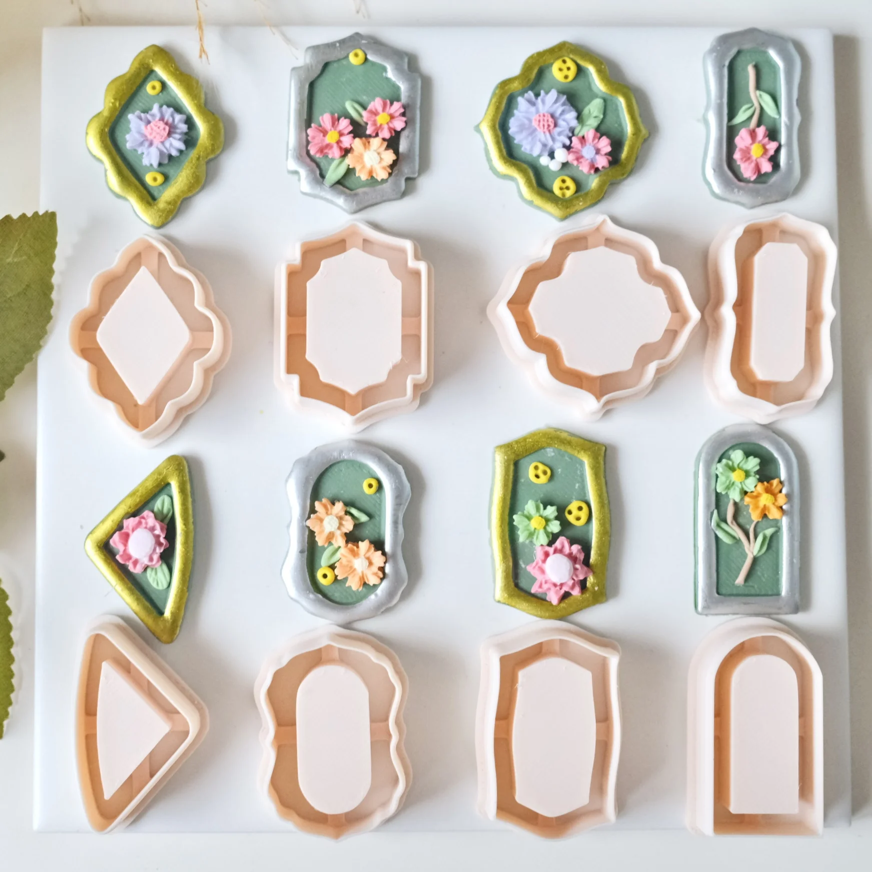 8pcs Embedded Baroque Window Frame Polymer Clay Cutters for Earring Jewelry Making, Embossed Scalloped Frame Clay Stamp Molds