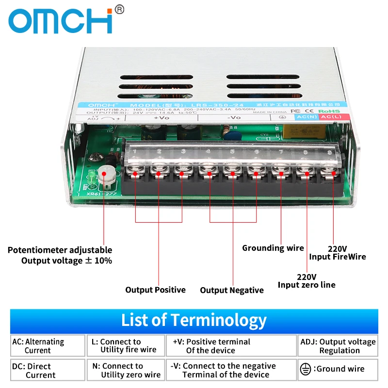 OMCH LRS 15/25/35/50/75/100/150/200/250/350/400 واط رقيقة جدا تحويل التيار الكهربائي التيار المتناوب إلى تيار مستمر 100-240VAC 5 فولت/12 فولت/24 فولت/36 فولت/48 SMPS #5