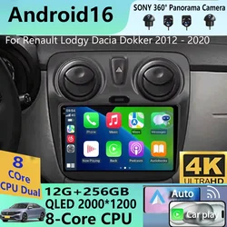Android 16 Carplay Auto WIFI+4G For Renault Lodgy Dacia Dokker 2012-2020 Car Radio Multimedia Video Player Navigation GPS Stereo