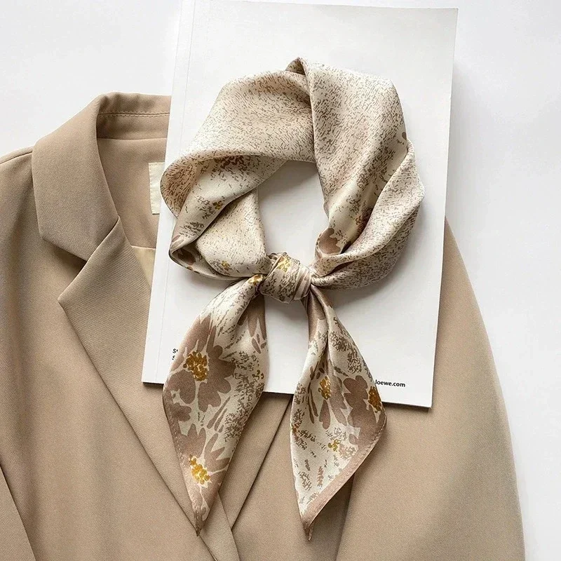 2024 Luxury Brand Silk Square Plaid Scarf Women Satin Neck Hair Tie Band Soft Work Neckerchife NEW Hijab Head Female Foulard