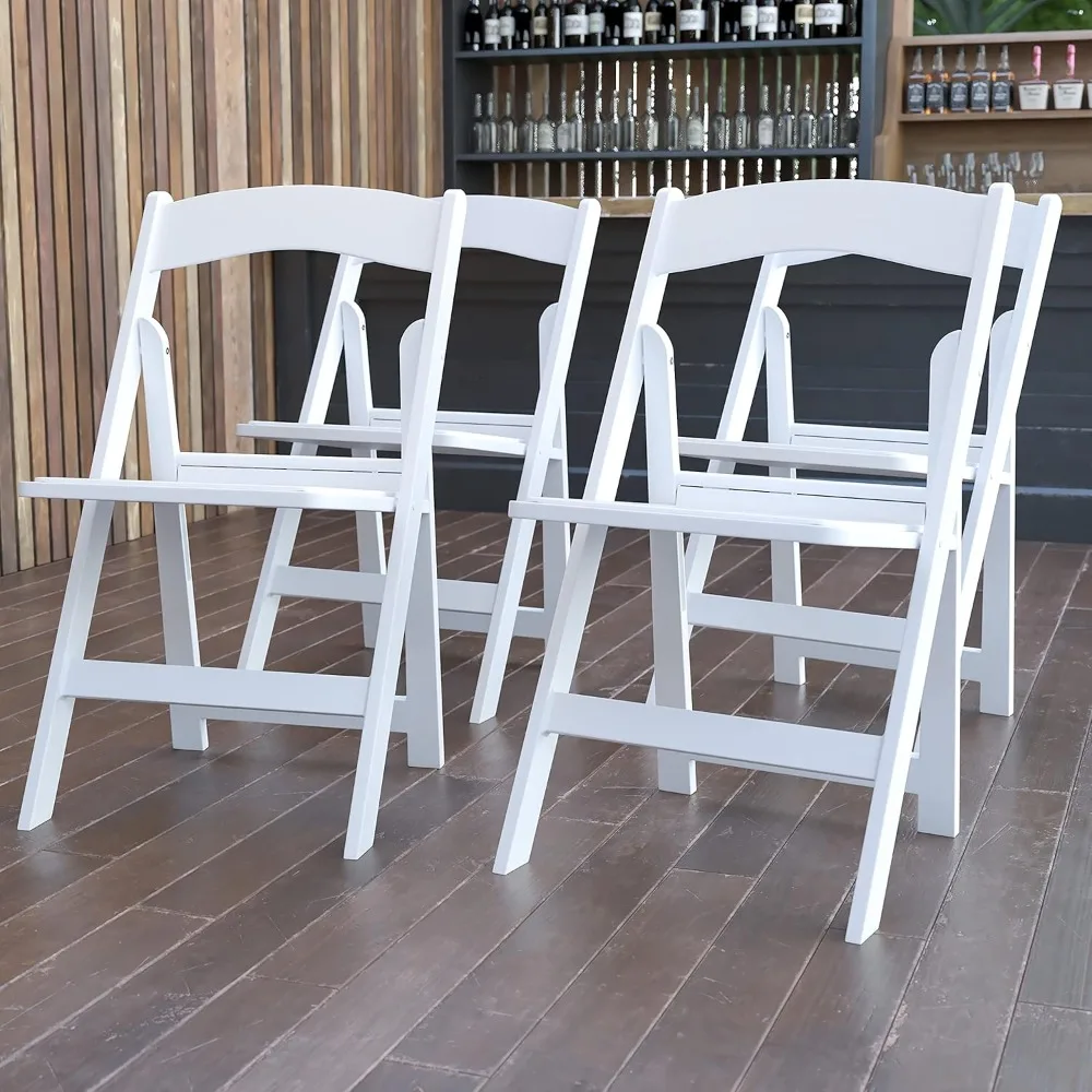 EMMA + OLIVER Set of 4 Lightweight Resin Folding Chairs in White, Comfortable 800LB Weight Capacity Chair