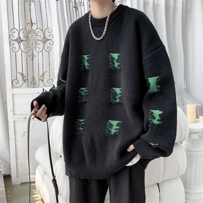 

Мужской свободный вязаный свитер для осени и зимы в американском уличном стиле, больших размеров, модная верхняя одежда, мягкий, удобный, повседневный