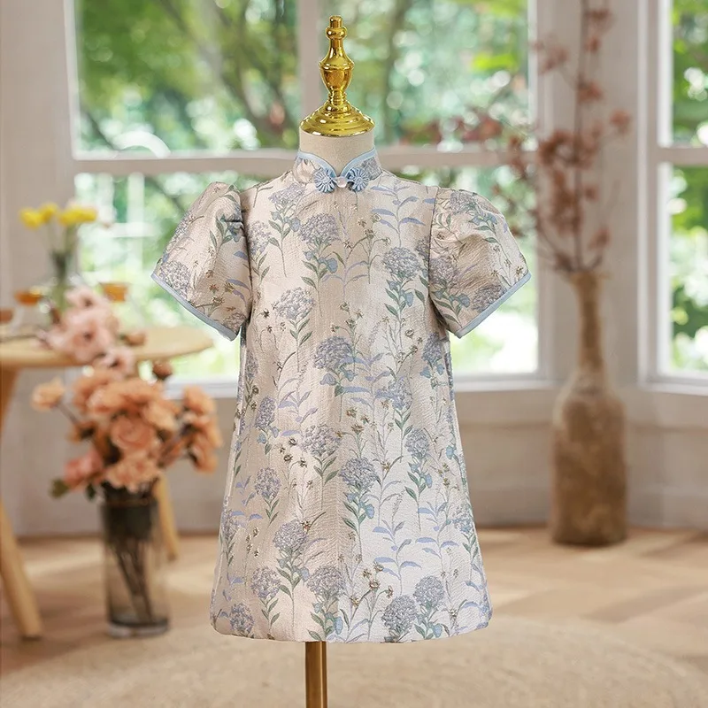 

Baby Girls 2023 New Summer Chinese Style Cheongsam Dress Children Birthday Party Princess Gown y953