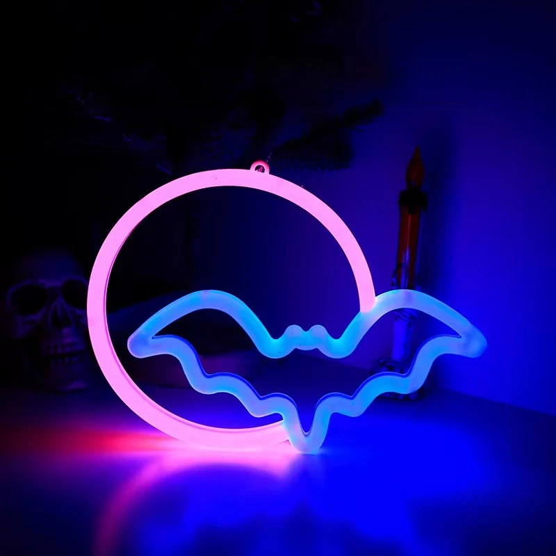 

Halloween Bat Neon Sign,USB or 3-AA Battery Powered Moon Neon Lights,LED Table Decoration,Bedroom Wall,Birthday Gift,Festival