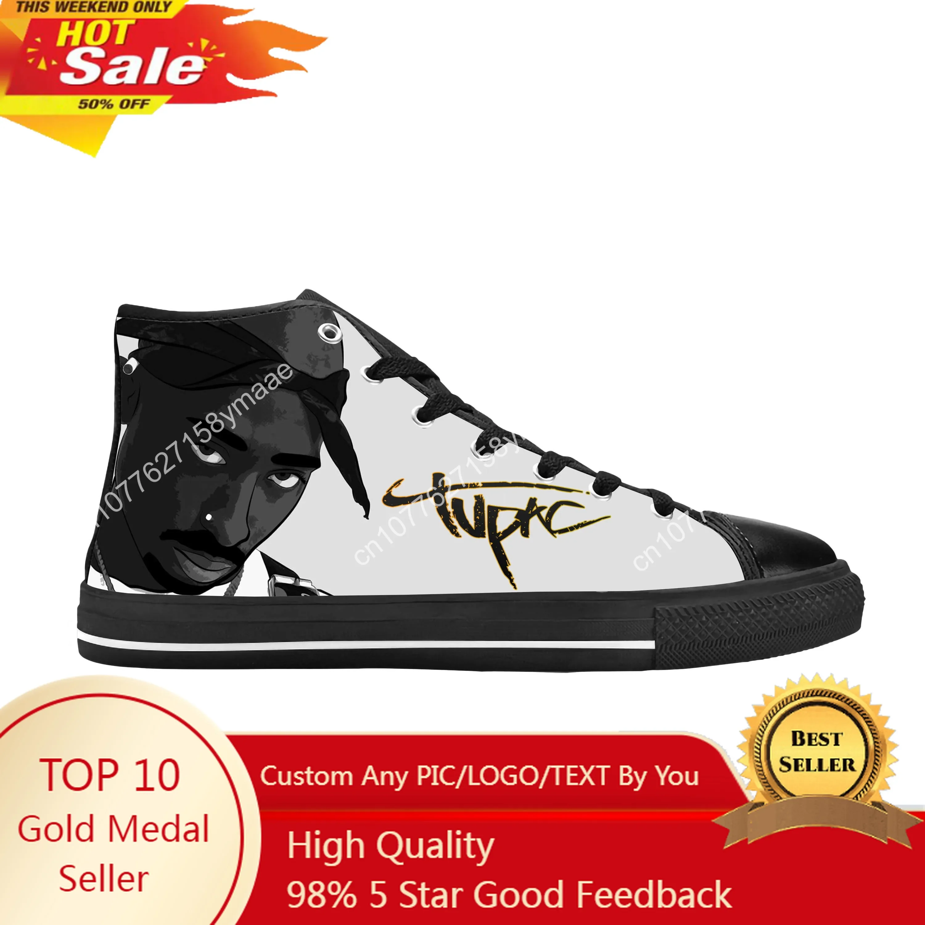 

Tupac Hip Hop Rap Rapper 2pac Makaveli Music Rock Casual Cloth Shoes High Top Comfortable Breathable 3D Print Men Women Sneakers