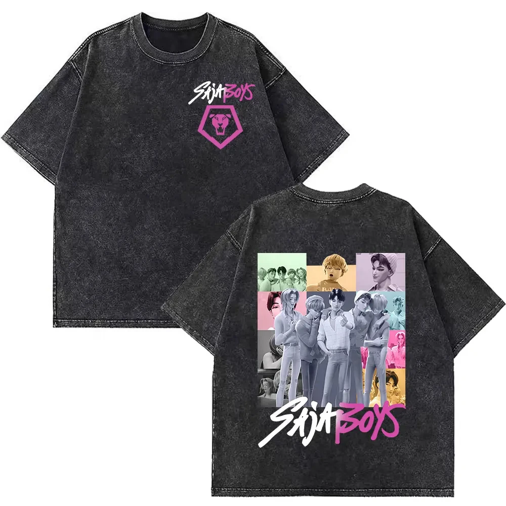 

KPop Demon Hunters, потертые футболки с принтом для женщин и мужчин, модные летние футболки с короткими рукавами, хлопковая свободная футболка, топы большого размера в стиле Харадзюку