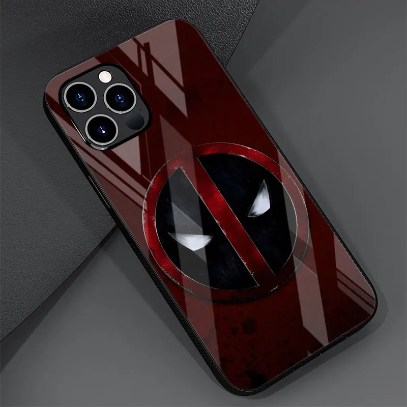 Marvel Deadpool Spiderman Case for iPhone 14 Plus 7 6S XR XS X 13 Pro Max 8 12 Mini 11 Pro SE Tempered Glass Hard PC Cover Capa