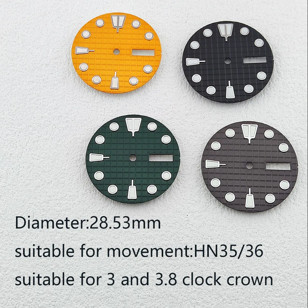 28.53mm dial, multiple styles of green luminous NH36 dial, suitable for NH35/NH36 movement  watch for men accessories