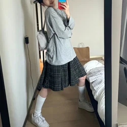 Vintage Plaid Mini Rock Koreanische Mode Harajuku Streetwear Y2k Hohe Taille EINE Linie Adrette Schwarz Kahki Weiß Rock für Frauen