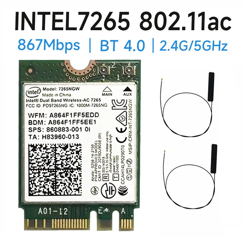 Dual Band Wireless-AC 7265 7256NGW 802.11AC 867Mbps Wi-Fi + Bluetooth 4.0 NGFF M.2 WLAN WIFI Card intel 7265