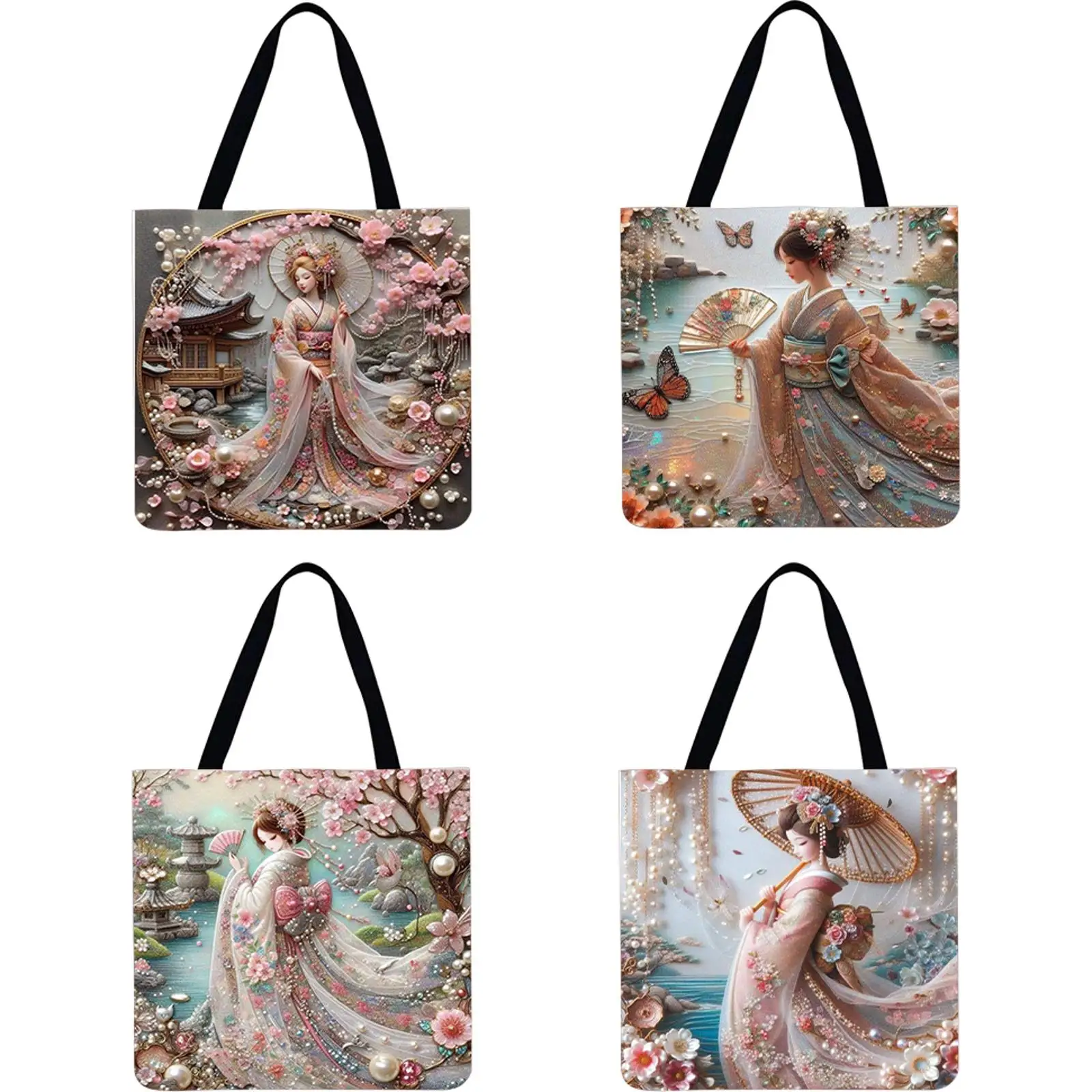 

Набор из 4 японских льняных сумок-тоут для девушек, вместительные женские сумки через плечо