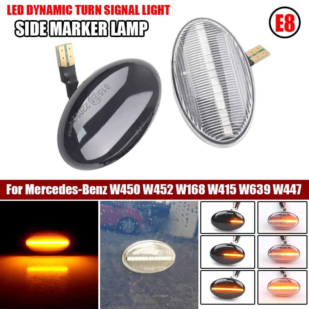 2x Dynamic LED Turn Signal Lights Side Marker Lamp Car Accessories For Mercedes-Benz Smart 450 & Benz W639 W168 W447