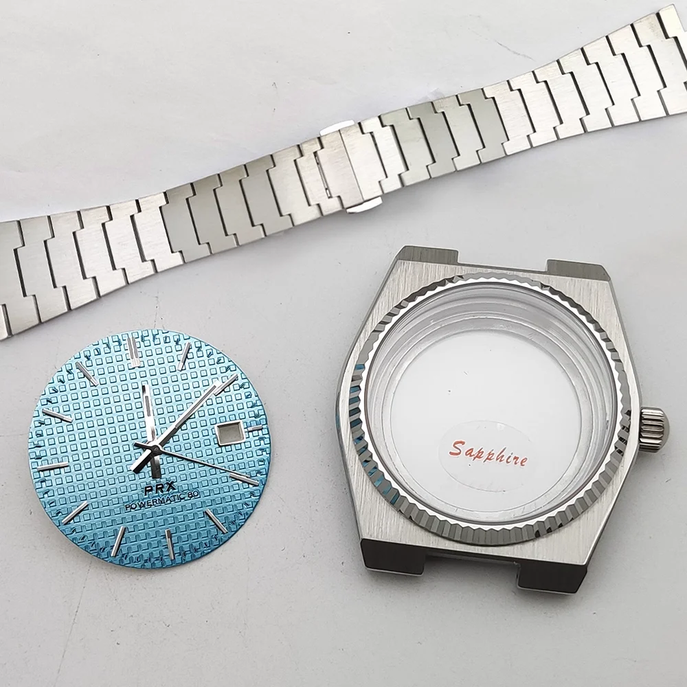 40mm Watch Steel Case Texture Dial Fluted Bezel Sapphire For Super Player Modified Case Fit NH35 Automatic Transparent Back