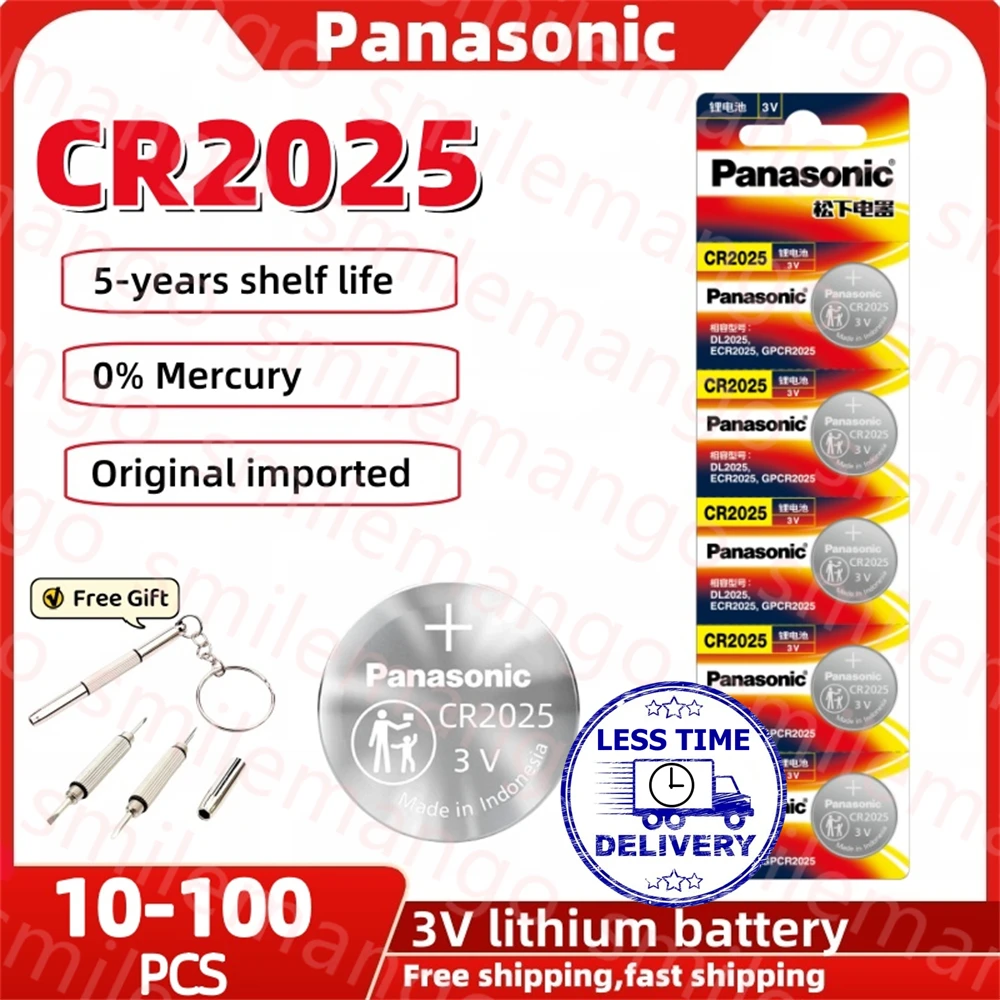 Bateria De Lítio Panasonic-CR2025 3V, CR 2025, KCR2025, DL2025, Carro, Controle Remoto, Botão De Relógio, Células De Moeda, 10-100Pcs