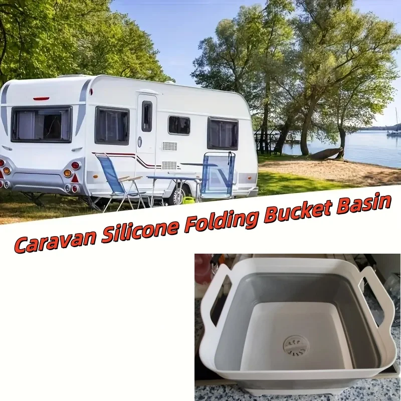 

Caravan Motorhome Silicone Folding Bucket Basin With Drain Plug Multi Functional Portable Outdoor Practical Container Rv Part