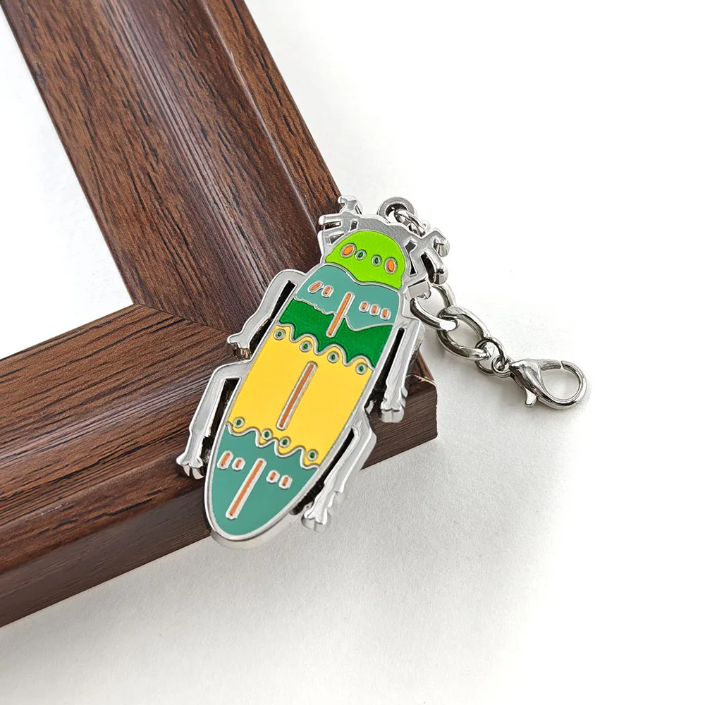 Niedlicher bunter Käfer-Emaille-Schlüsselanhänger, Vintage-Insekten-Charm-Anhänger mit Karabinerhaken, Taschenzubehör, Cartoon-Tier-Schlüsselring – Detail 9