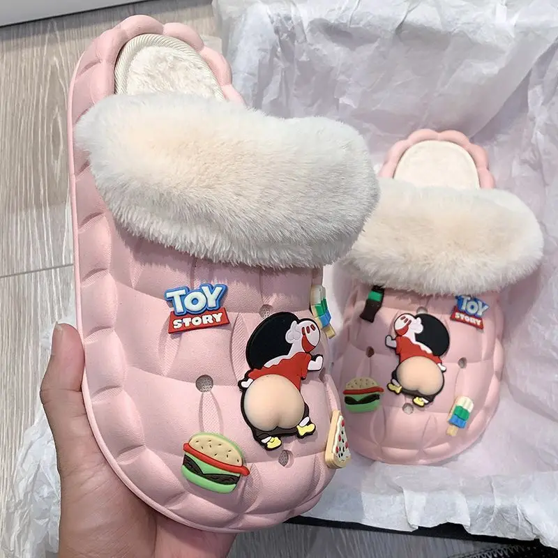 Kleurpotloden Shin-Chan Winter Pluche Katoenen Slippers Pluizig Warm Kawaii Zacht Comfort Antislip Dikke Bodem Slijtvaste Lichte Schoenen