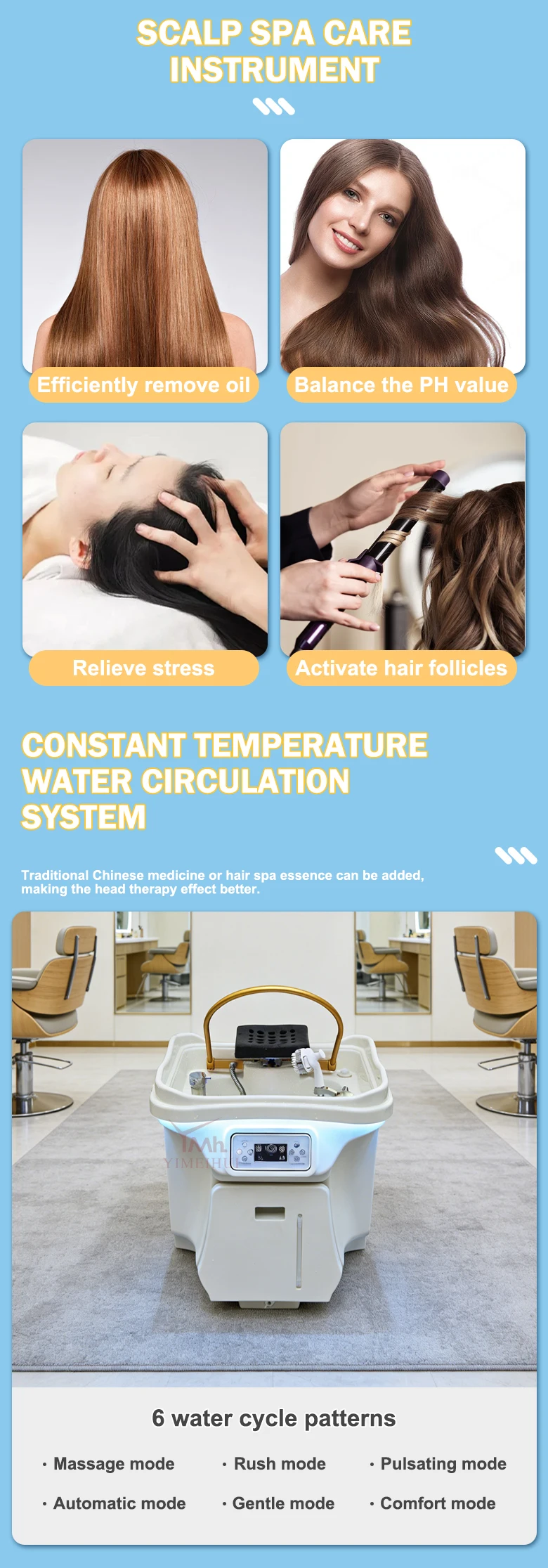 Mobiles Kopfhaut-Spa-Becken mit 60L großem Fassungsvermögen, elektrisch beheiztem Wassertank, keine Wasserleitung erforderlich, geeignet für kommerzielle Salons. – Detail 2