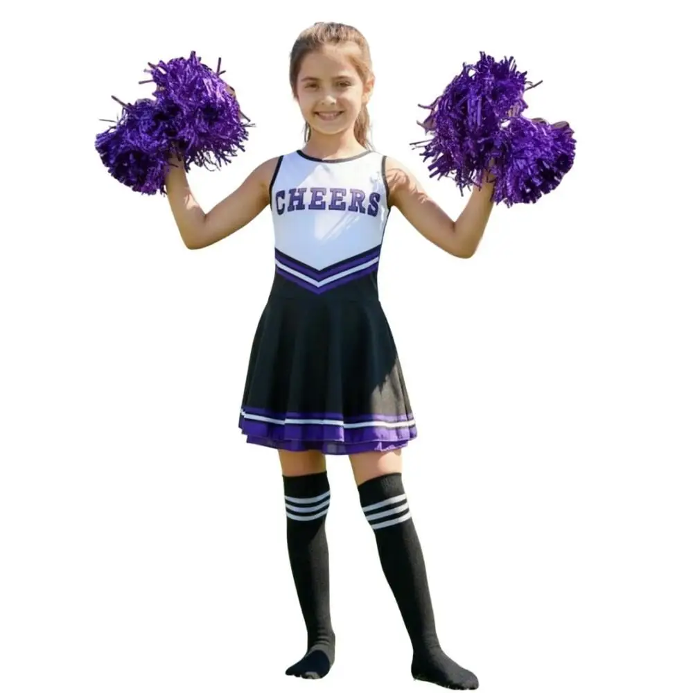 فستان تشجيع للفتيات باللون الوردي والأسود من قطعة واحدة مع جوارب متطابقة وزهور يدوية مثالي لدعامة الرقص #2