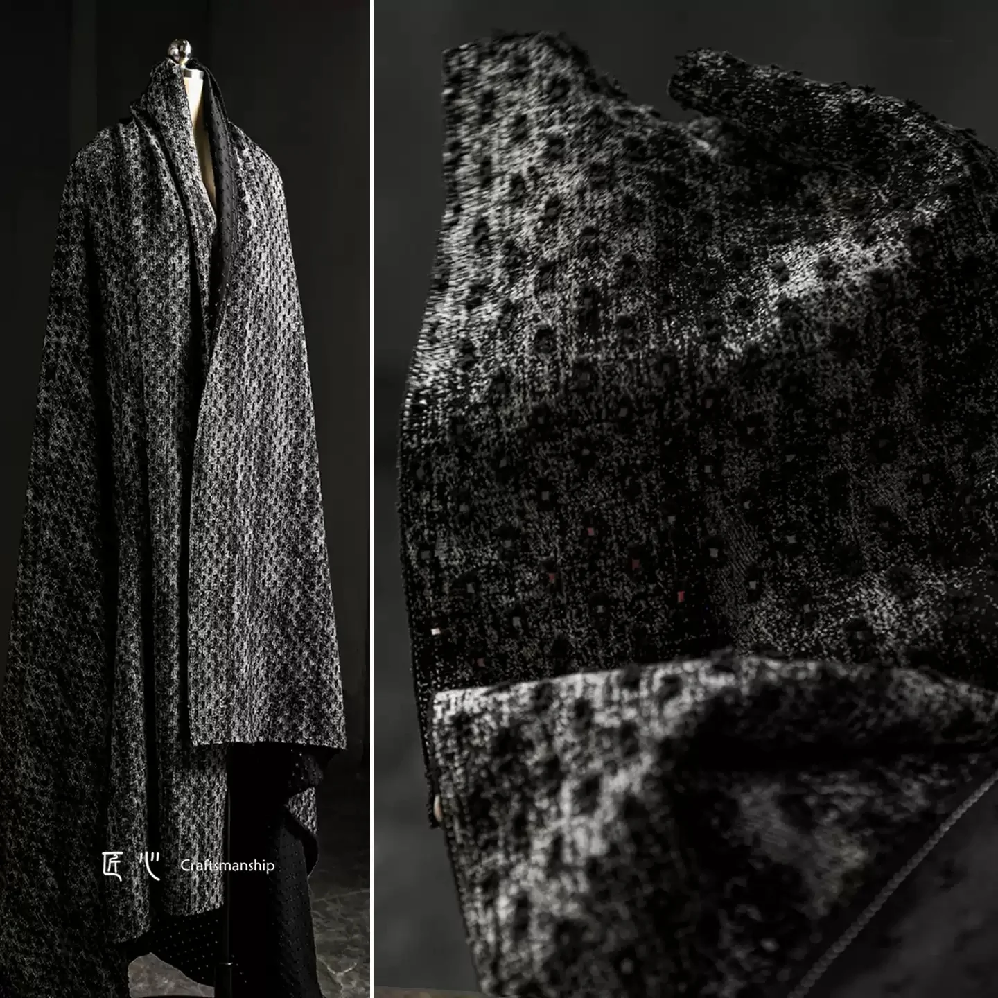 black-and-gray-retro-distressed-broken-hole-denim-fabric-mottled-high-quality-texture-diy-coat-pants-clothing-material