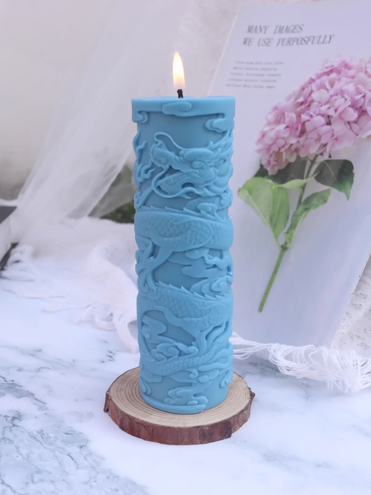 Dragon phoenix  Embossed Candle Mold Square Columnar Dragon Pattern Aromatherapy Candle Silicone Mold DIY Home Decoration Mould