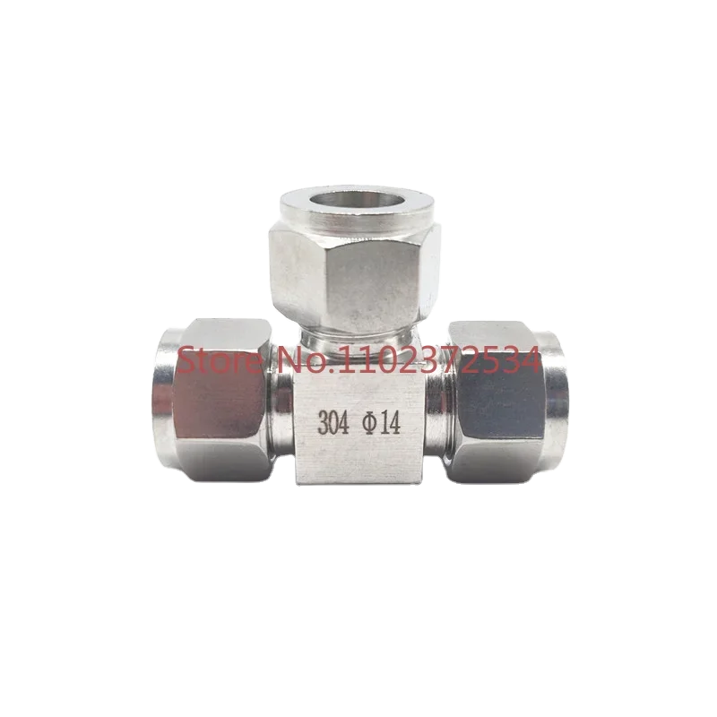 Customized 304 stainless steel tee intermediate ferrule joint, equal-diameter double-ferrule joint, T-line intermediate joint