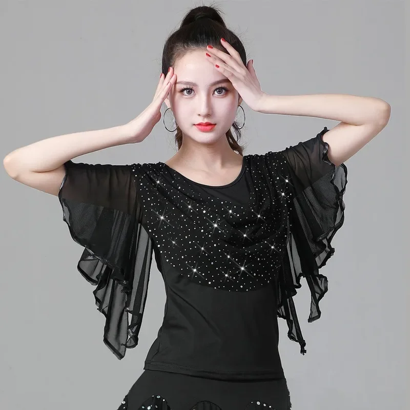 

Customized Glitter Top Latin Dance Suit Practice Dress Adult Women Modern Dance Social Dance Dress 라틴댄스 경기용 드레스