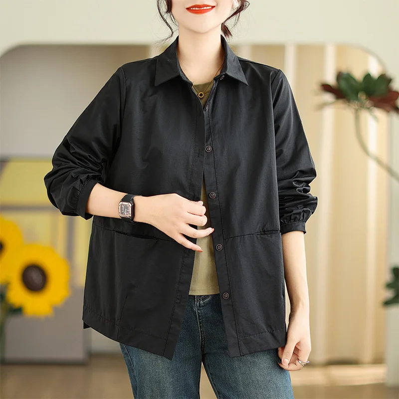 

Casual Short Coat Female 2023 Spring and Autumn New Korean Version of Loose Large Size Solid Color Jacket Shirt Thin Blouse