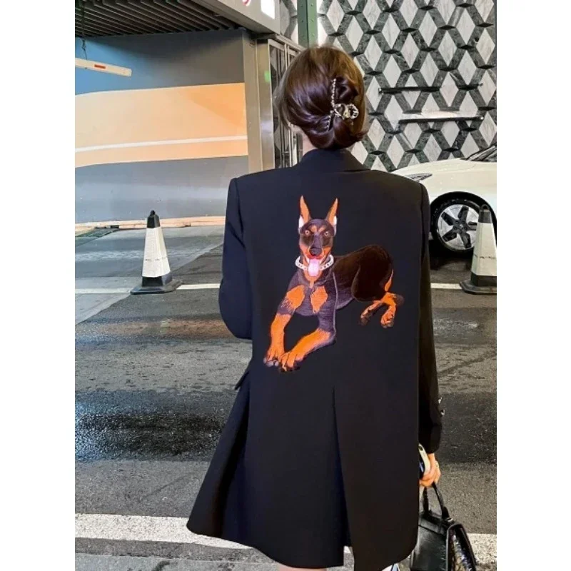 Black Embroidered Blazer Women's  Spring and  Autumn New Korean Version Loose Niche Design Casual Temperament Suit Comfortable