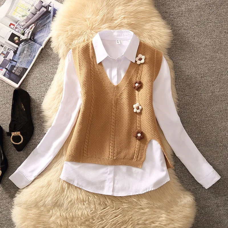 Peças individuais/conjuntos doce mori colete camisa dois conjuntos de outono inverno feminino 2025 nova camisola colete topo conjuntos de boa aparência