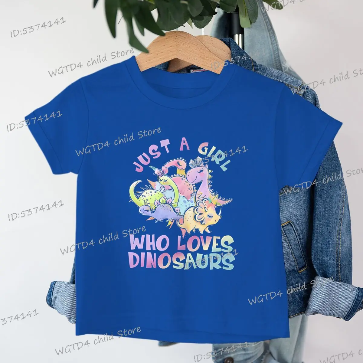 لطيف ديناصور الكرتون طباعة الفتيات الملابس أزياء الفتيات القطن قصير الأكمام تي شيرت مجرد فتاة تحب ديناصور الجرافيك المحملة #3